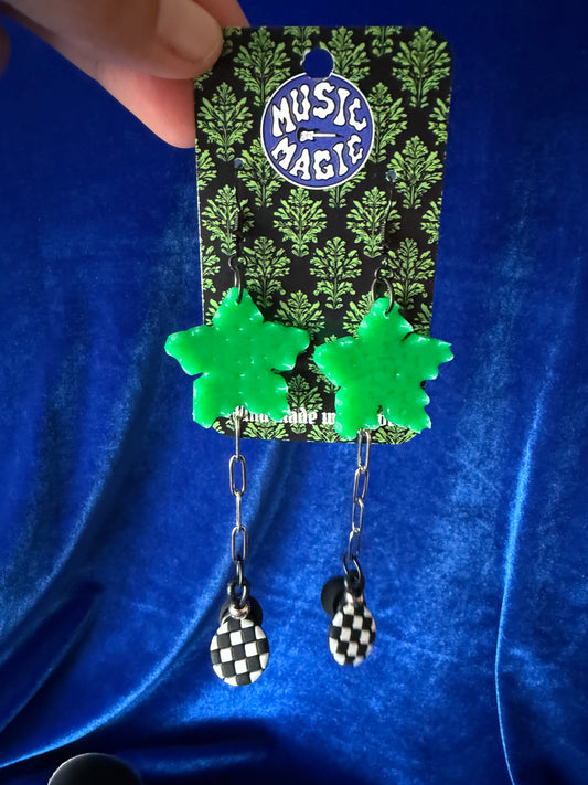 Ear Plug Earrings - Green Star Checker Ear Plugs