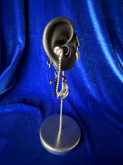 Spiral and Spike Ear Cuff Set - Black and Silver