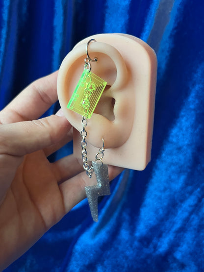 Earrings with Tiny Cuff - Lightning Cassette