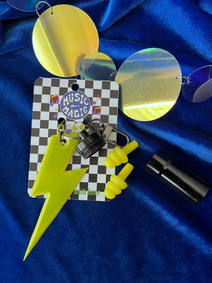 Cannister Keychain - Black with Yellow Reflector Bolt