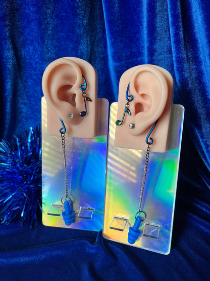 Blue Ear Plug Ear Cuff Set - Music Note