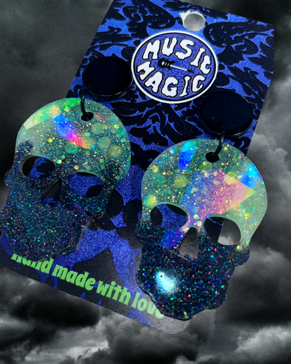 Holographic Skull Glitter Earrings