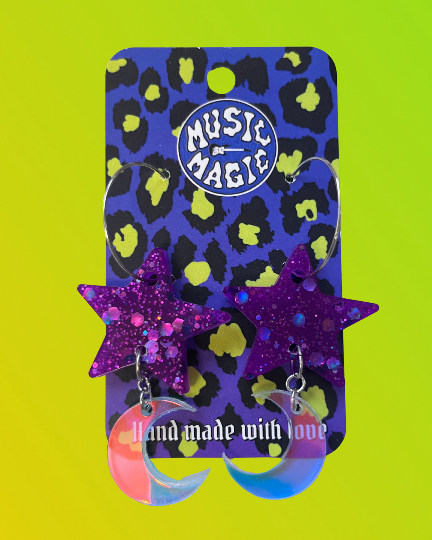 Star and Moon Glitter Resin Earrings