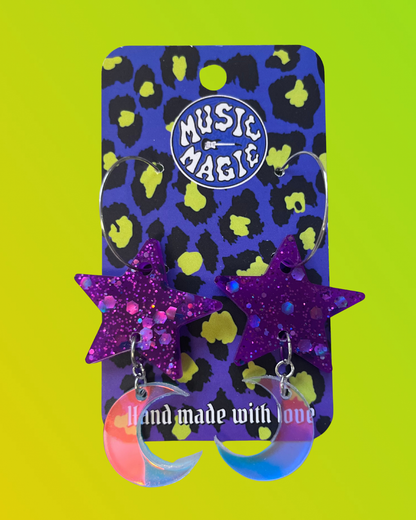 Star and Moon Glitter Resin Earrings