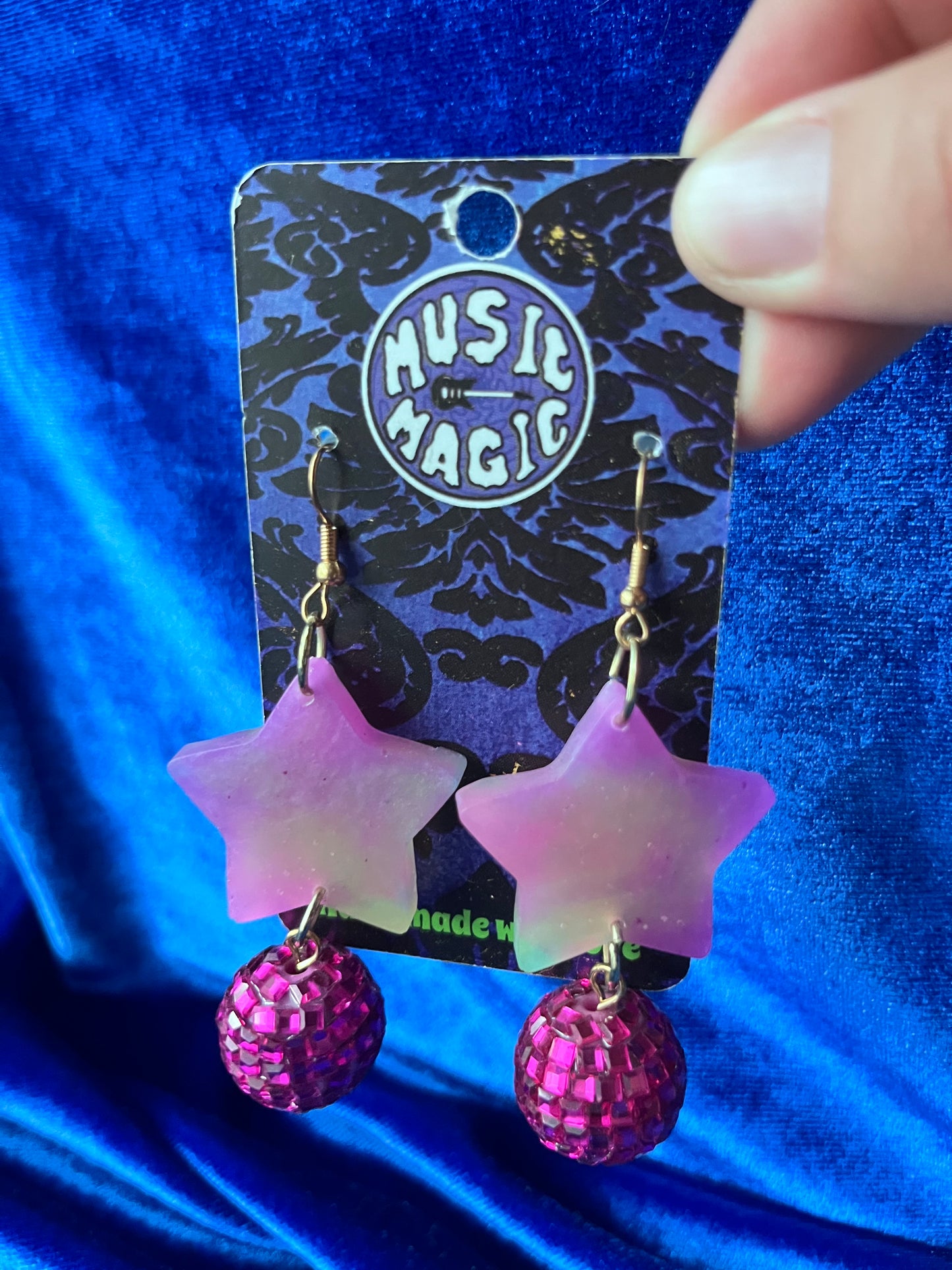 Star Disco Dangle Earrings - Hot Pink