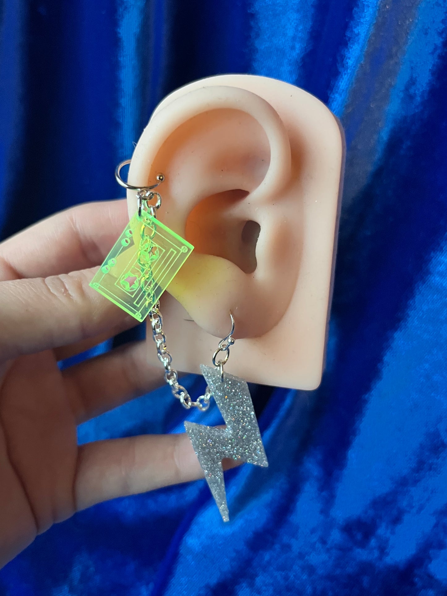Earrings with Tiny Cuff - Lightning Cassette