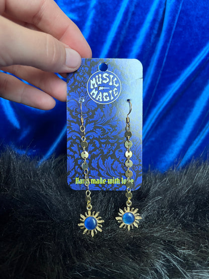 Sun Chain Dangle Earrings - Gold and Blue