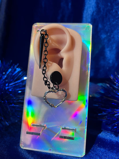 Earrings with Tiny Cuff - Barbed Heart