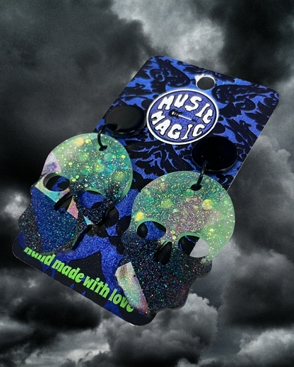 Holographic Skull Glitter Earrings