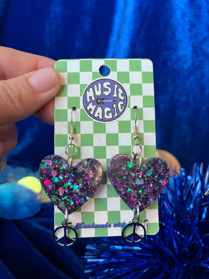 Heart and Peace Sign Earrings - Colorshift