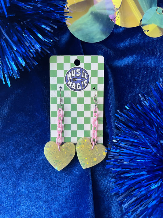 Chain Dangle Hearts - Yellow and Pink