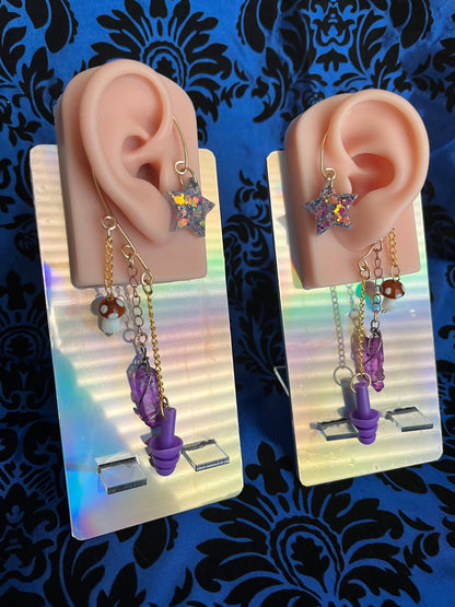 Ear Plug Ear Cuff Set - Purple Shroom