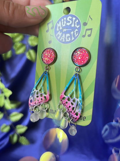 Butterfly Wing Stud Earrings - Pink