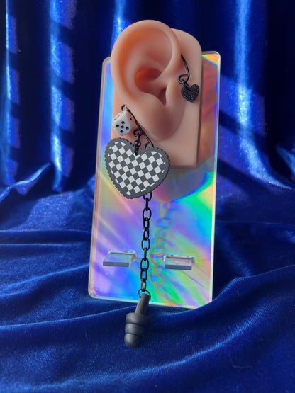 Ear Plug Ear Cuff Set - Checker Heart