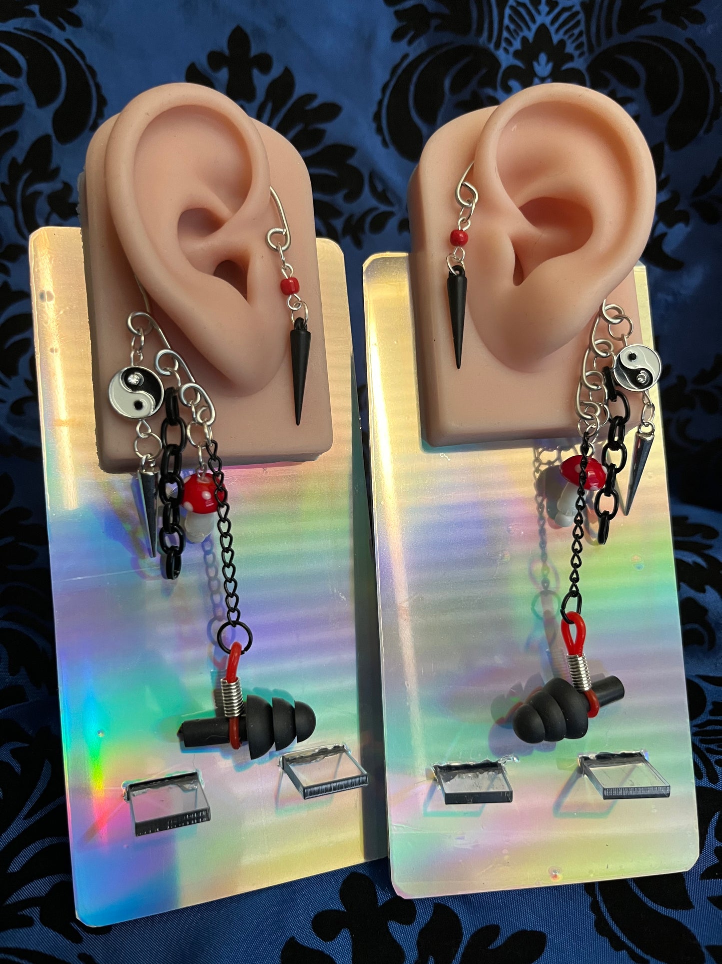 Ear Plug Ear Cuff Set - Red and Black