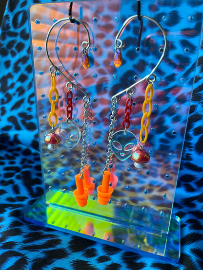 Ear Plug Ear Cuff Set - Orange Alien Shrooms