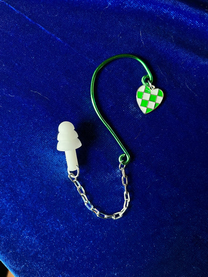 Green Ear Plug Ear Cuff Set - Checker Heart