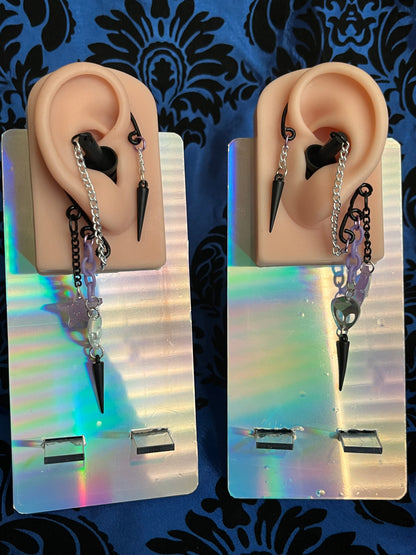 Ear Plug Ear Cuff Set - Black and Lavender