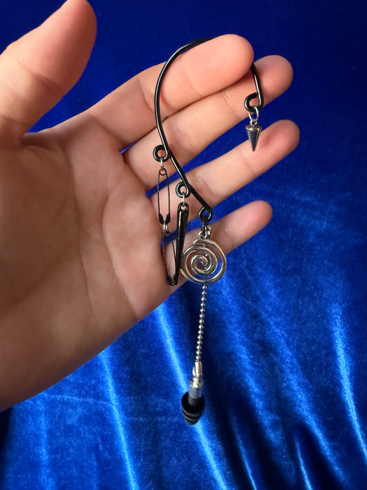 Spiral and Spike Ear Cuff Set - Black and Silver