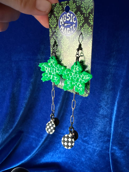 Ear Plug Earrings - Green Star Checker Ear Plugs