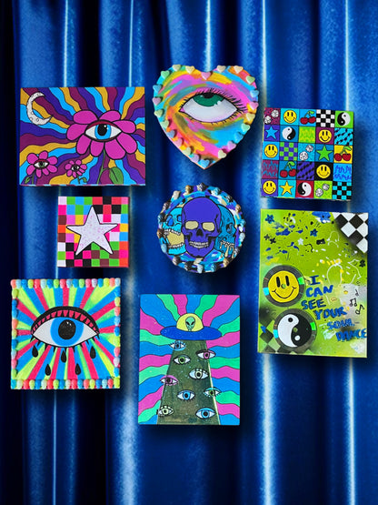 “Eyes Escape" Painted Wood Panel Art
