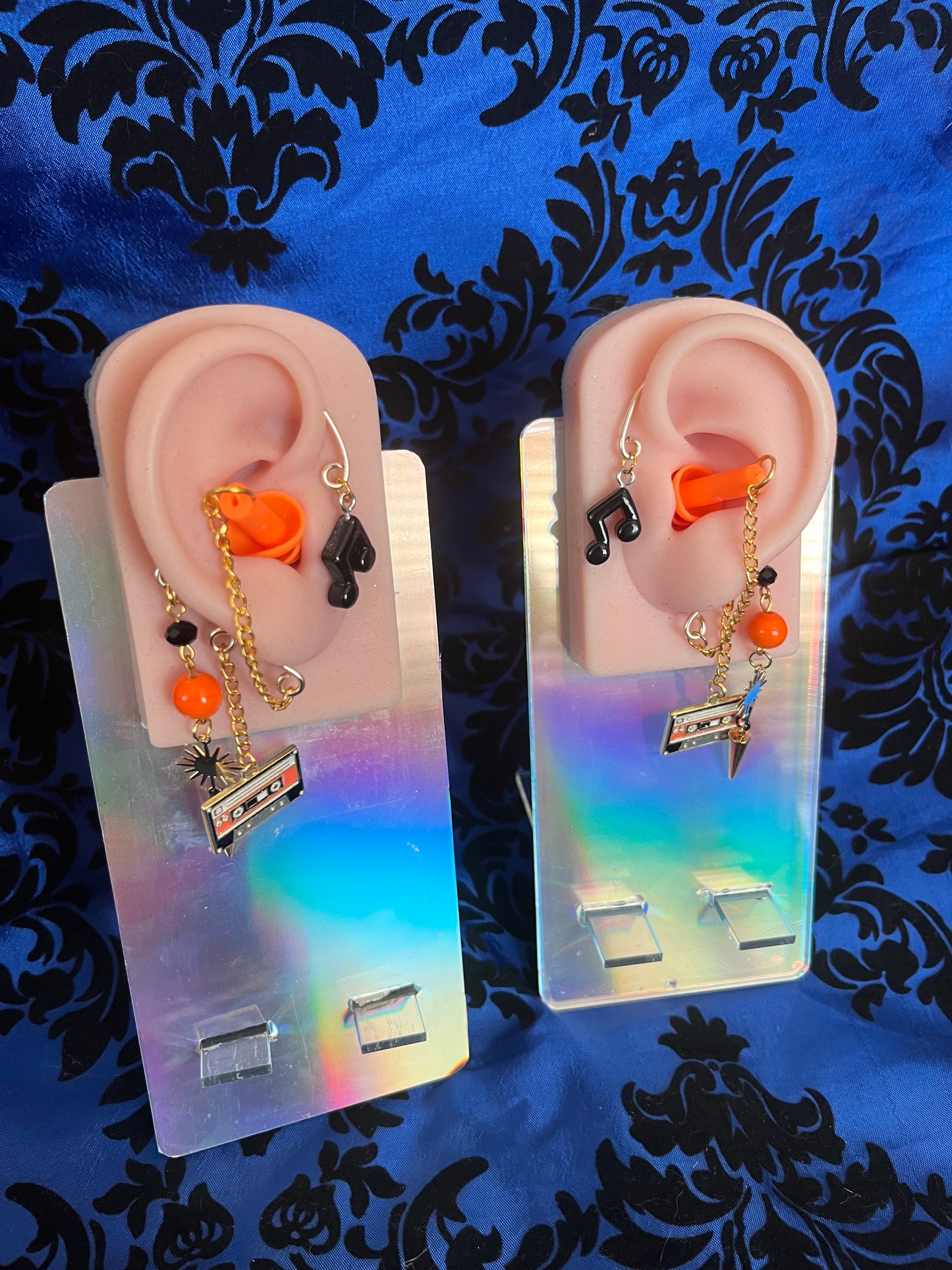 Ear Plug Ear Cuff Set - Orange Cassette