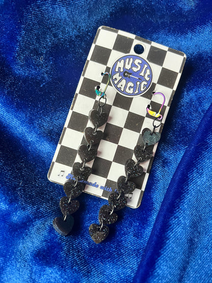 Holographic Heart Dangle Earrings - Black