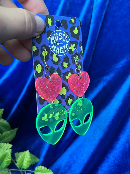 Alien and Heart Earrings
