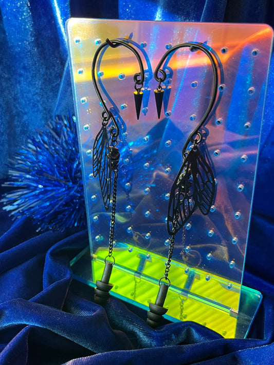 Ear Plug Ear Cuff Set - All Black Wings