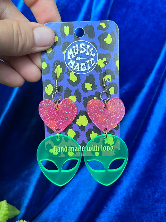 Alien and Heart Earrings