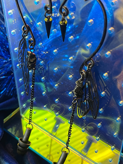 Ear Plug Ear Cuff Set - All Black Wings