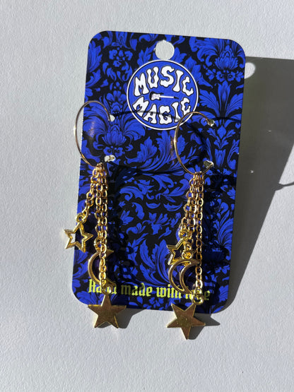 Star and Moon Hoops - Gold