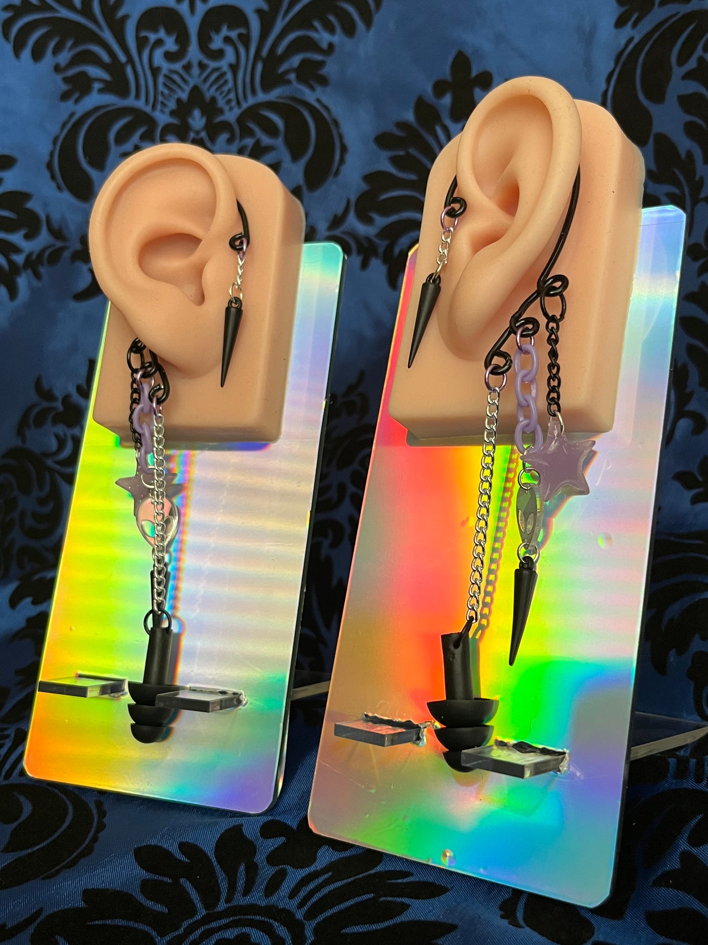 Ear Plug Ear Cuff Set - Black and Lavender