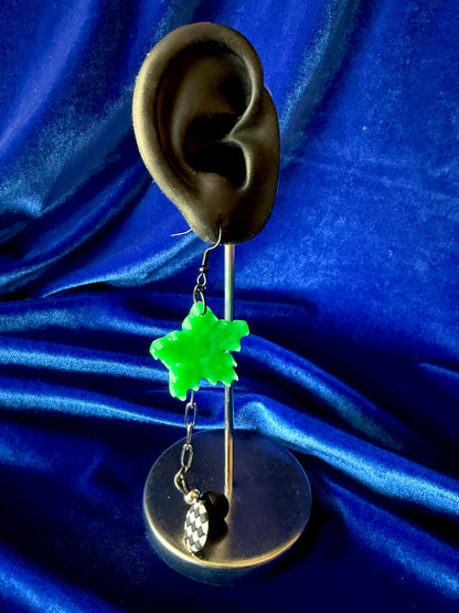 Ear Plug Earrings - Green Star Checker Ear Plugs