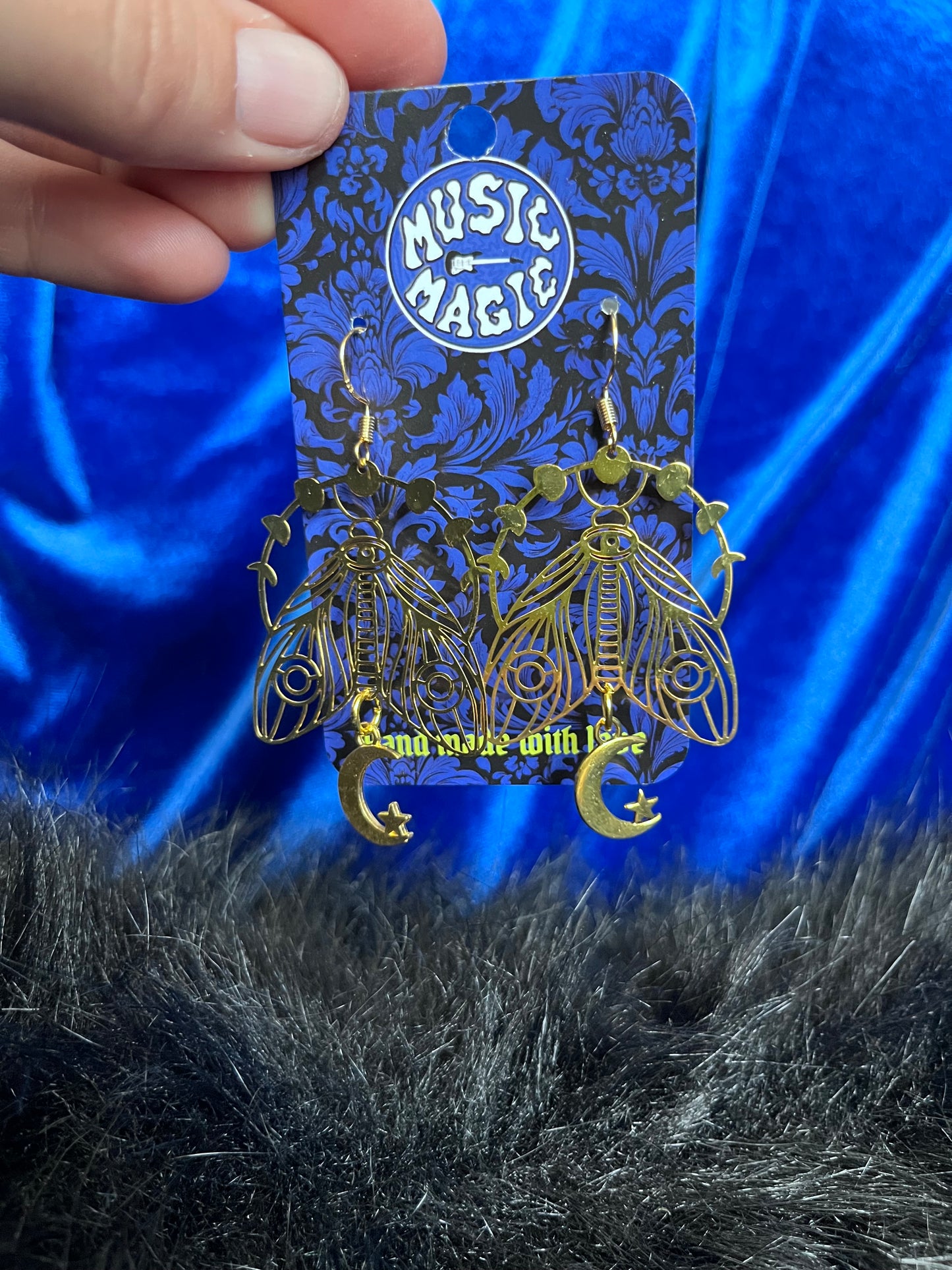 Moon Phase Moth Earrings - Gold