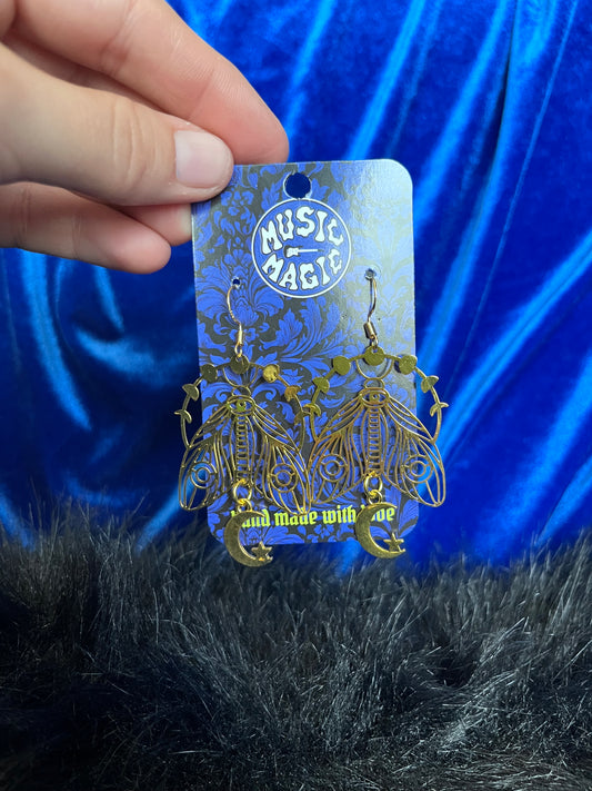 Moon Phase Moth Earrings - Gold