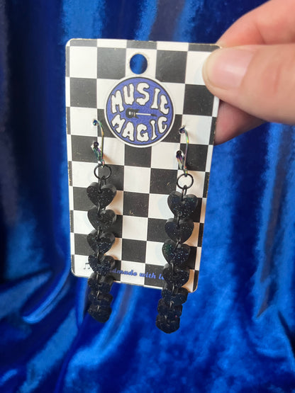 Holographic Heart Dangle Earrings - Black