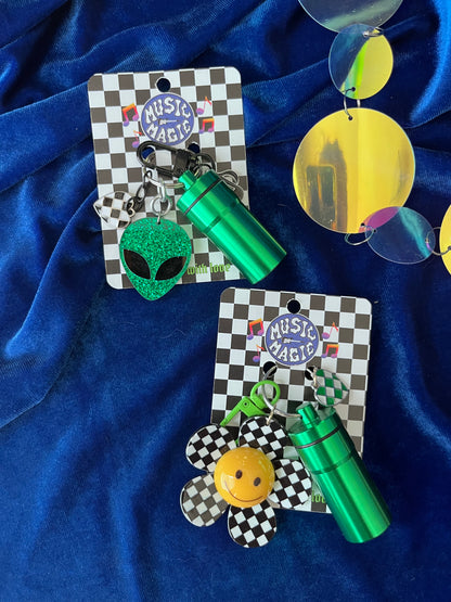 Cannister Keychain - Green Big Checker Daisy