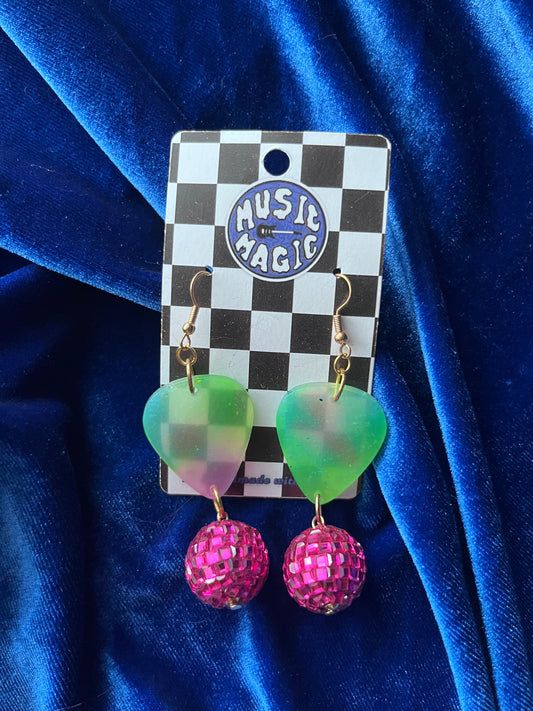 Guitar Pick Disco Dangle Earrings