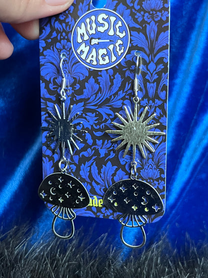 Star and Shroom Earrings - Silver