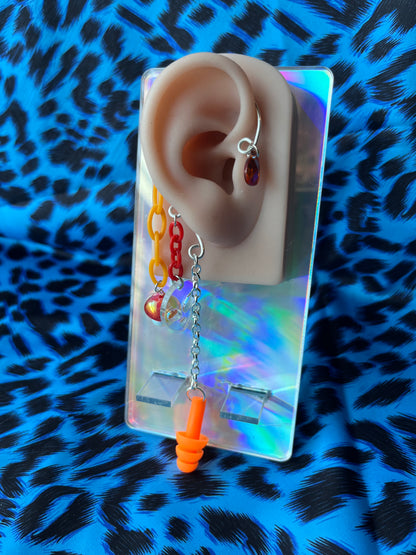 Ear Plug Ear Cuff Set - Orange Alien Shrooms