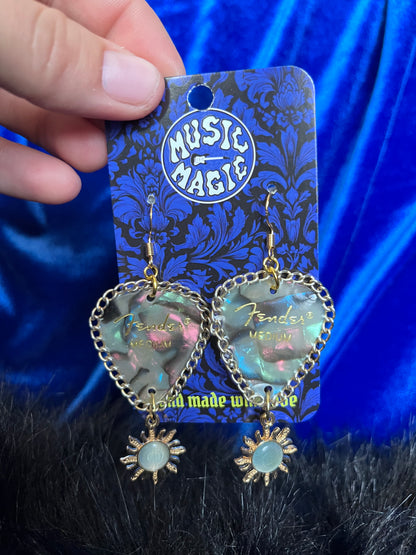 Opal Guitar Pick Sun Earrings