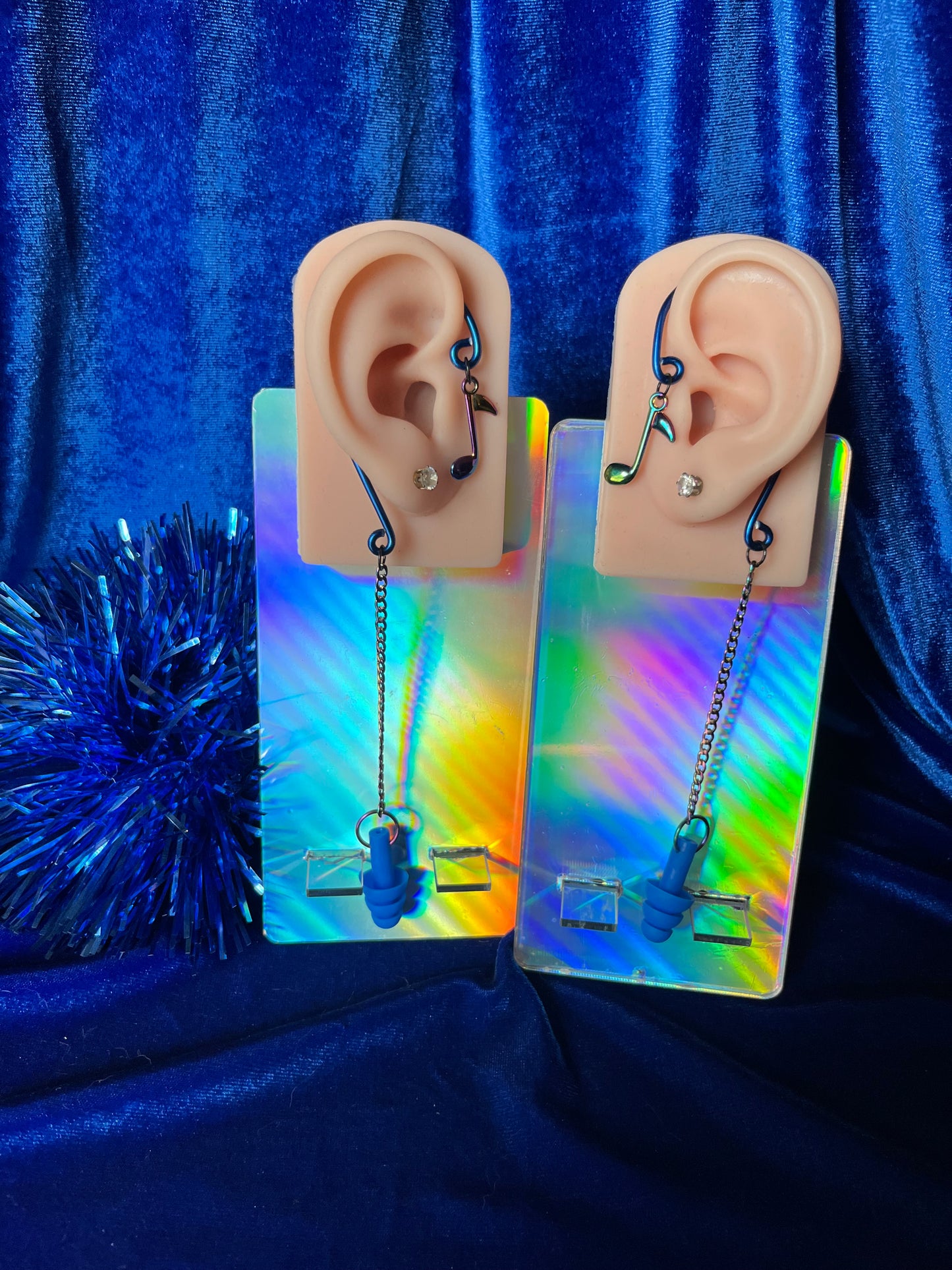 Blue Ear Plug Ear Cuff Set - Music Note