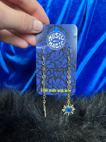Sun Chain Dangle Earrings - Gold and Blue