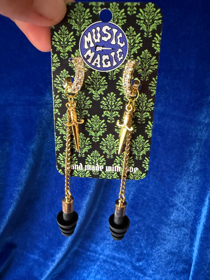 Ear Plug Earrings - Gold Jewel Hoops and Daggers