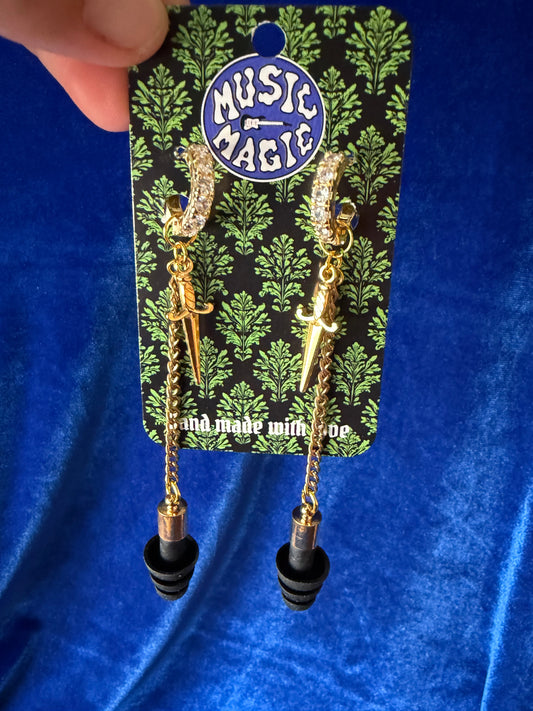Ear Plug Earrings - Gold Jewel Hoops and Daggers