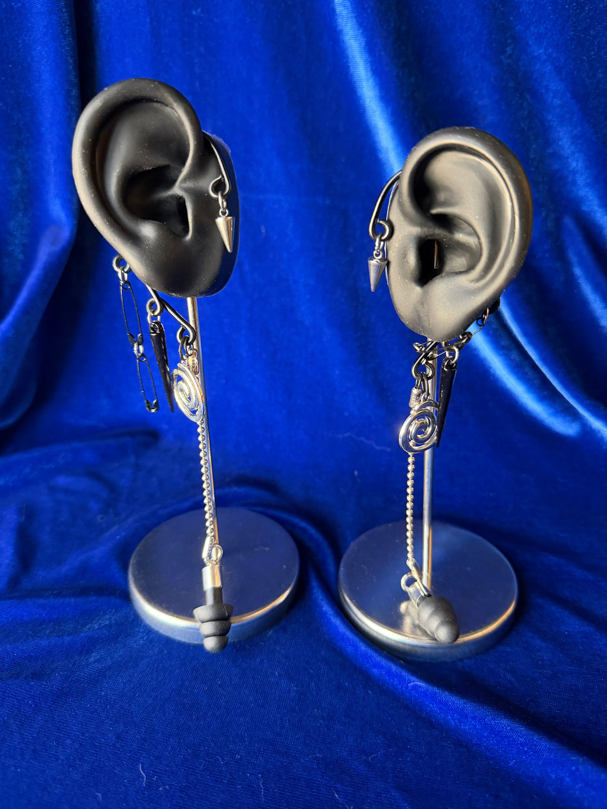 Spiral and Spike Ear Cuff Set - Black and Silver