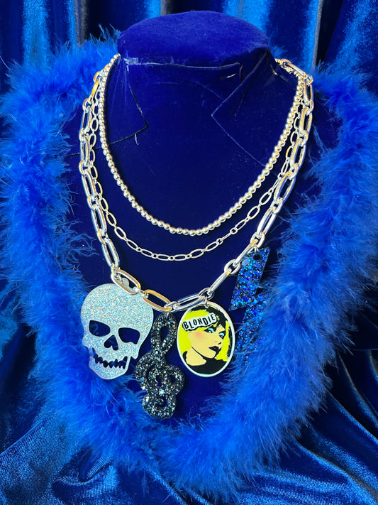 Blondie Skull Silver 3 Layer Necklace