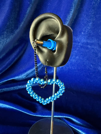 Ear Plug Earrings - Blue Heart with Gunmetal Chain