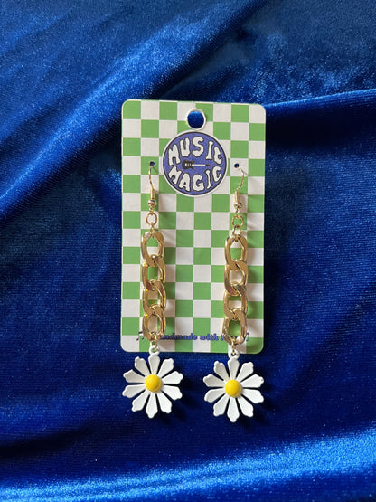 White Flower Chain Dangle Earrings